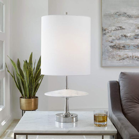 Altitude White Marble and Polished Nickel Iron Table Lamp