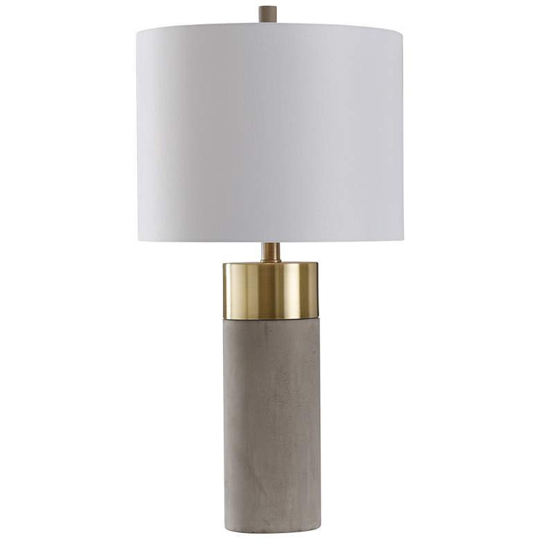 Soft Brass and Natural Concrete Table Lamps with Brussels White