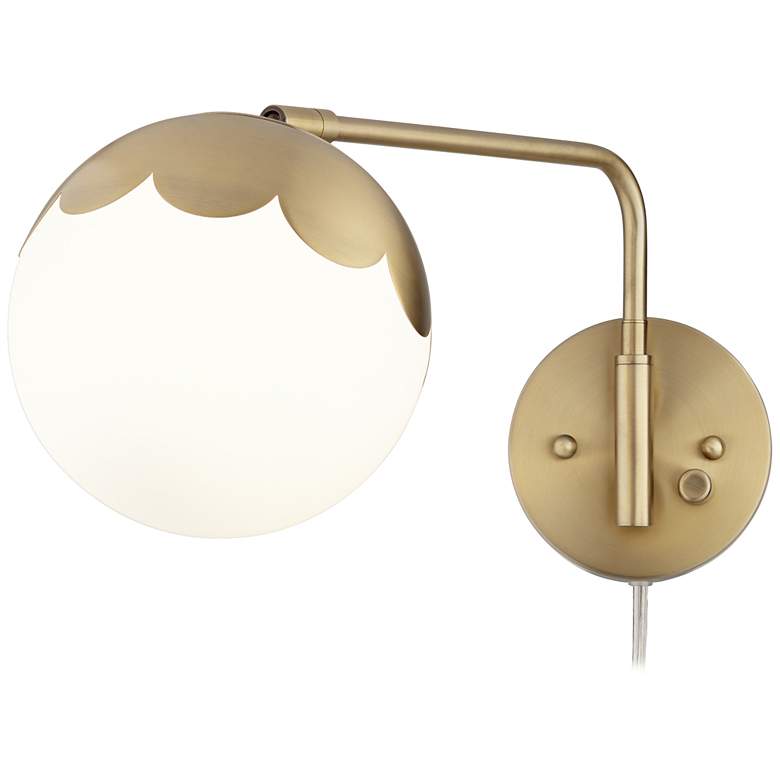 Kelowna Brass and Glass Swing Arm Plug-In Wall Lamp with USB-Outlet Sh –  Joanna Home