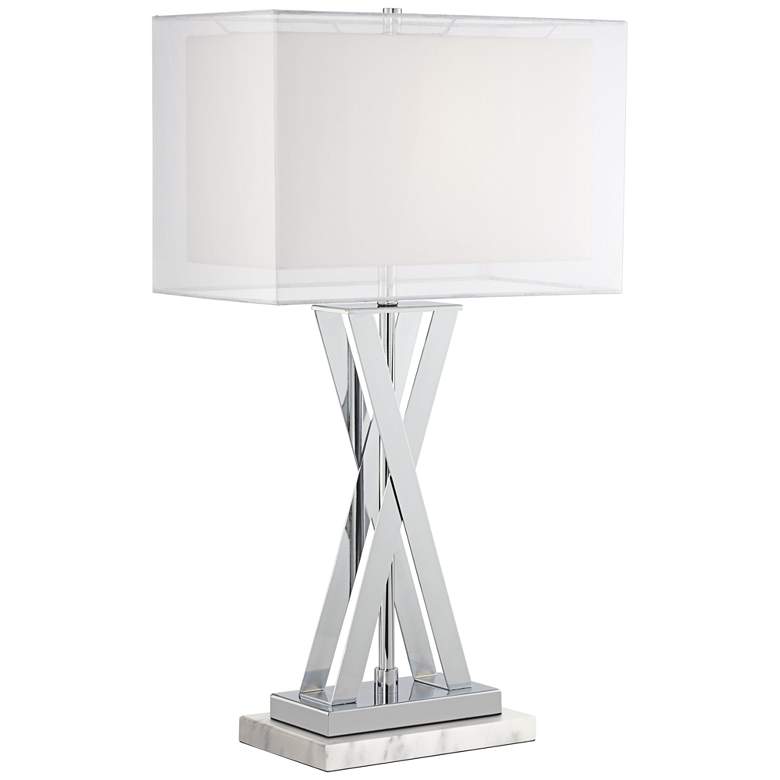 Proxima Double Shade Chrome Table Lamp with White Marble Riser