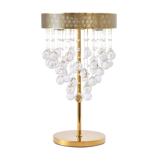 24" Height Gold Metal Table Lamp With Clear Hanging Crystals