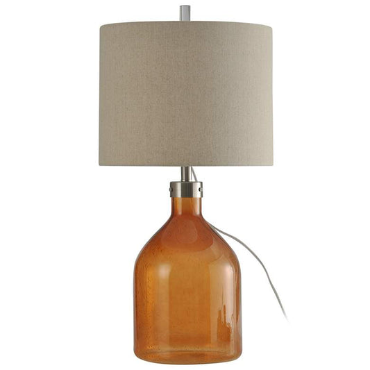 Table Lamp - Amber Finish - Beige Hardback Fabric Shade