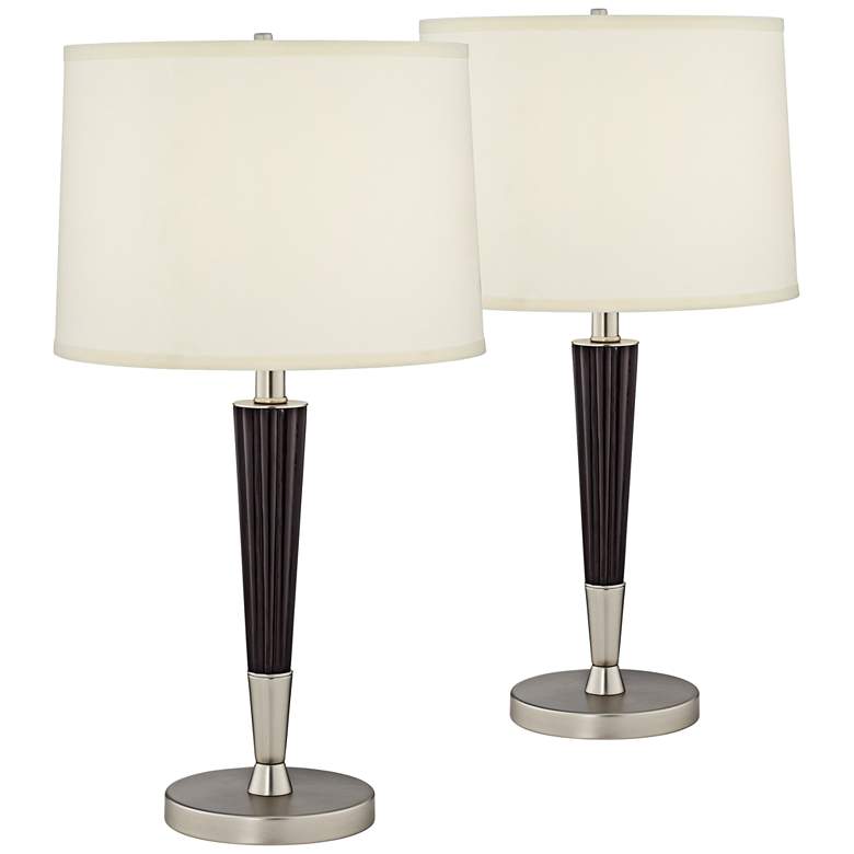 Fluted Wood And Brushed Steel Finish Table Lamps Set of 2