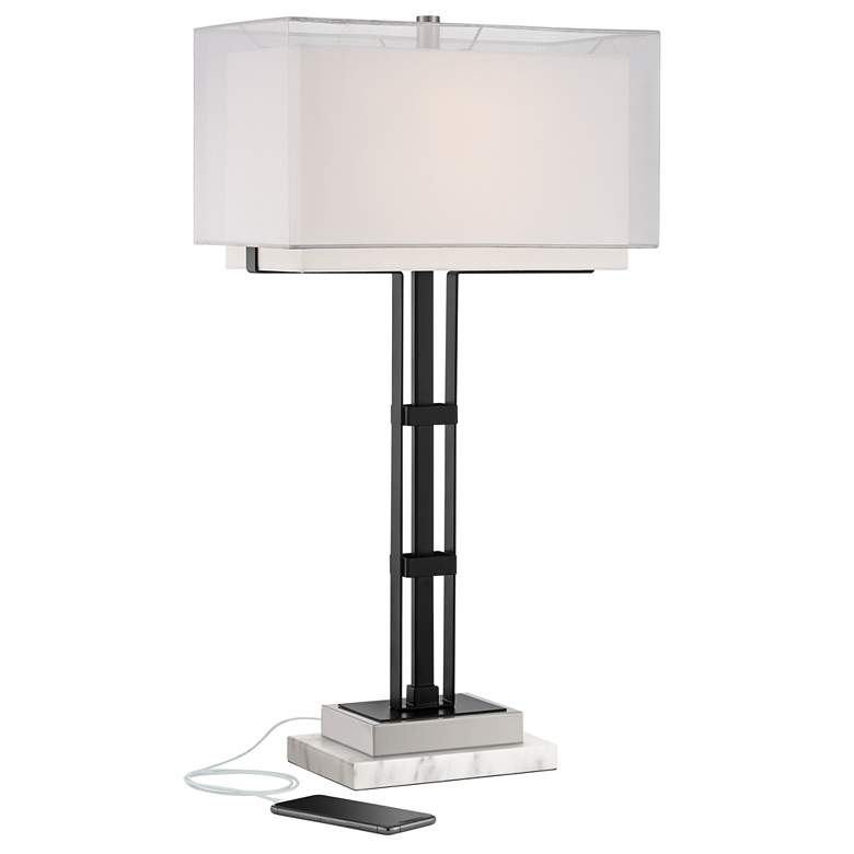 Jacky Black Table Lamp with Port with White Marble Riser