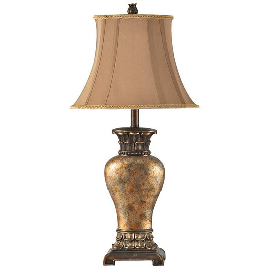 Table Lamp - Brown, Bronze, Gold, Amber Finish - Taupe Fabric Shade