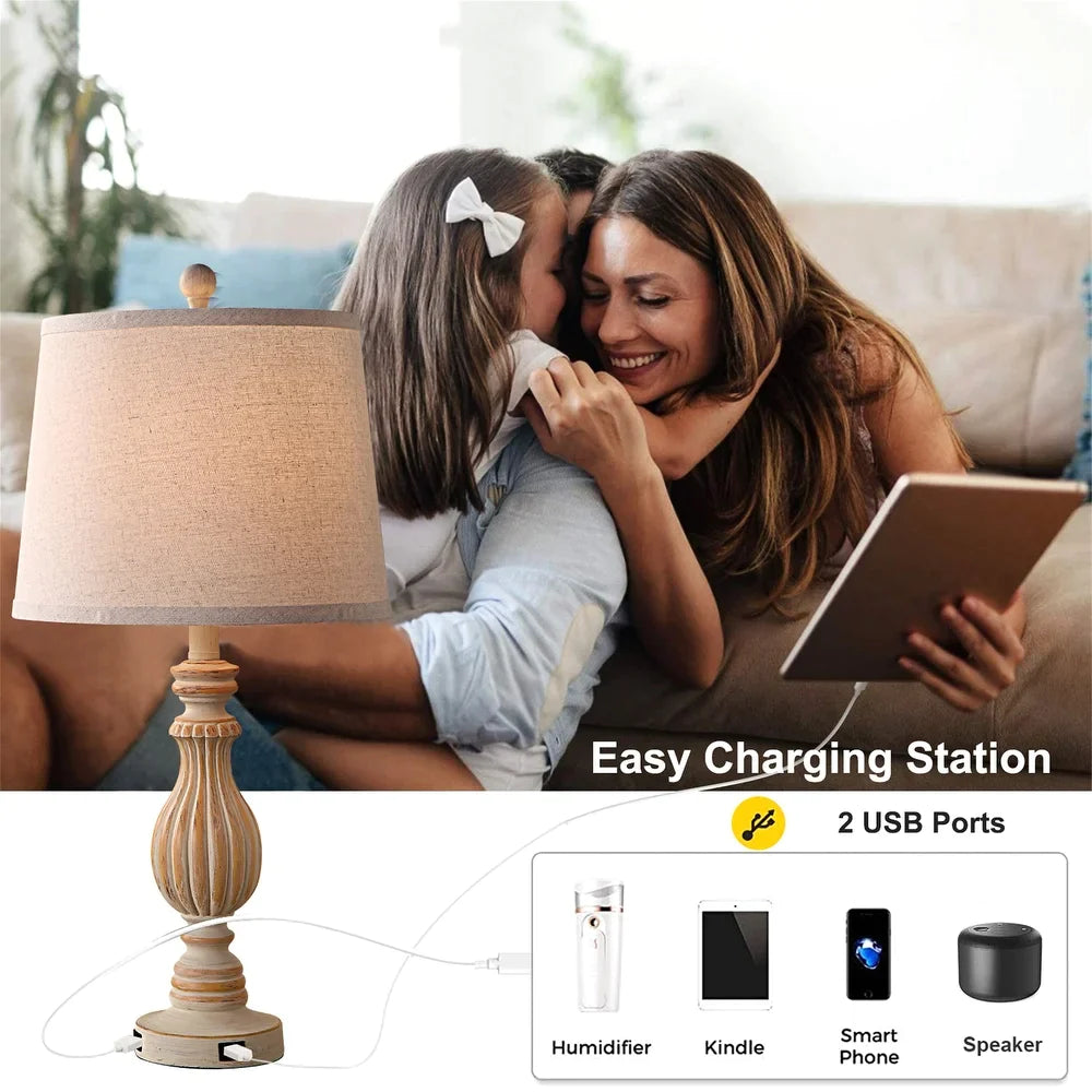 26" Bedside Nightstand Lamp with Dual USB Ports Set of 2 Without bulb