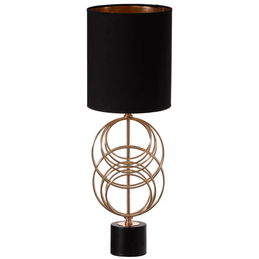 26" Decorative Metal Table Lamp with Gold Circular Stand and Black Cotton Lampshade