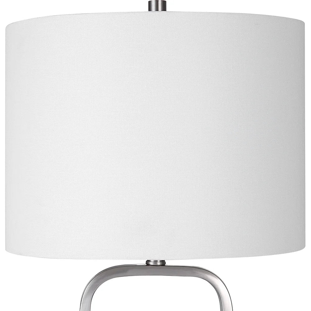 27 Inch Metal Table Lamp, Rectangular Base, Silver, White