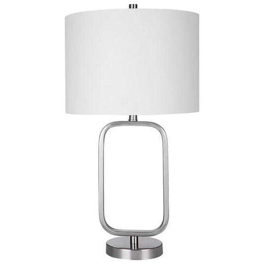 27 Inch Metal Table Lamp, Rectangular Base, Silver, White