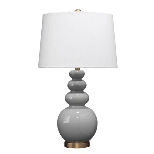 27 Inch Round Ceramic Stacked Ball Table Lamp, White, Grey