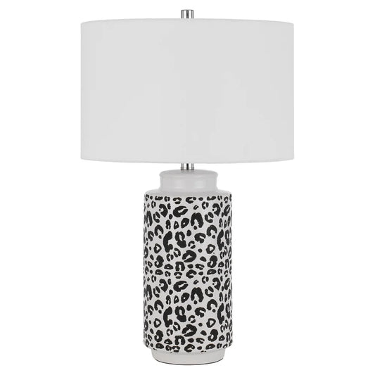 27 Inch Table Lamp with Dimmer, Black and White Leopard Print