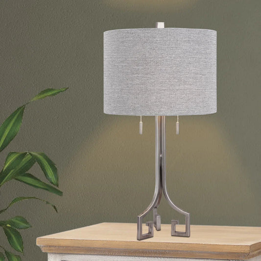 27-inch Modern Metal Table Lamp in Antique Silver