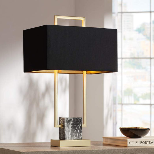 Carl Gold Table Lamp with Black Rectangle Shade