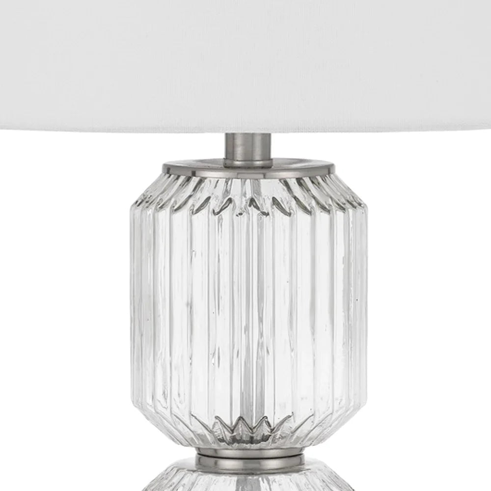 28 Inch Fluted Glass Base Table Lamp, Dimmer, Clear