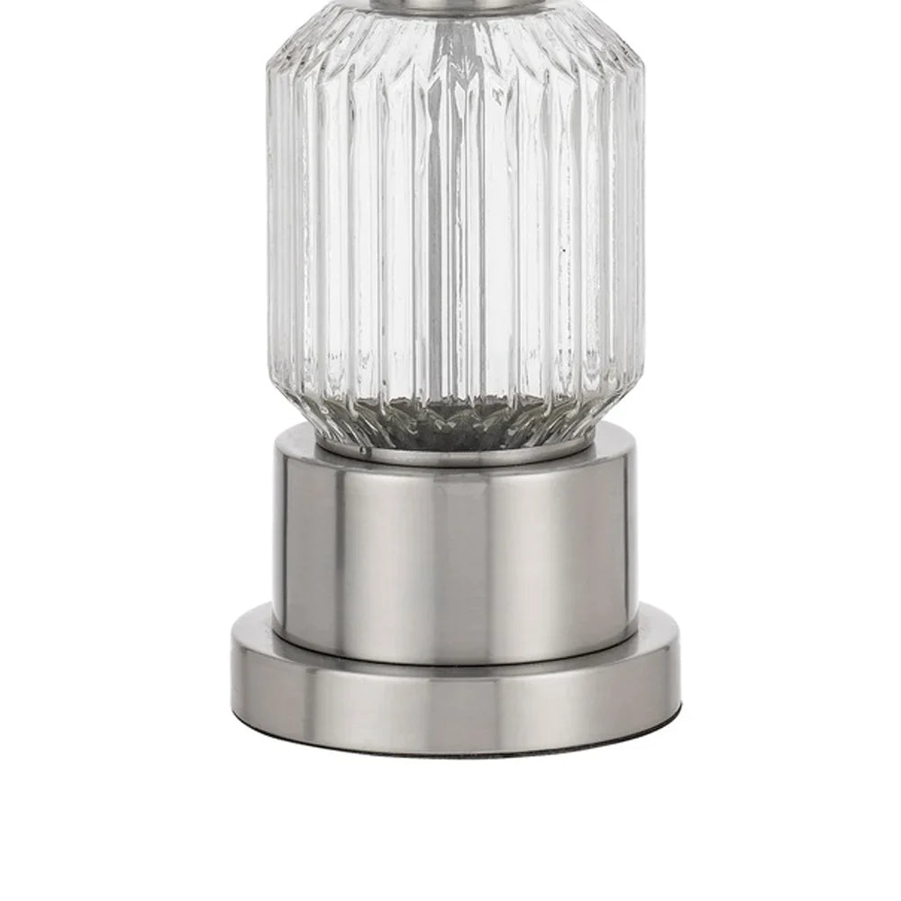 28 Inch Fluted Glass Base Table Lamp, Dimmer, Clear