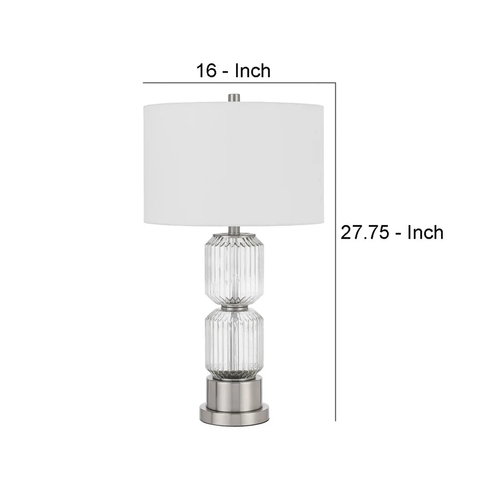 28 Inch Fluted Glass Base Table Lamp, Dimmer, Clear