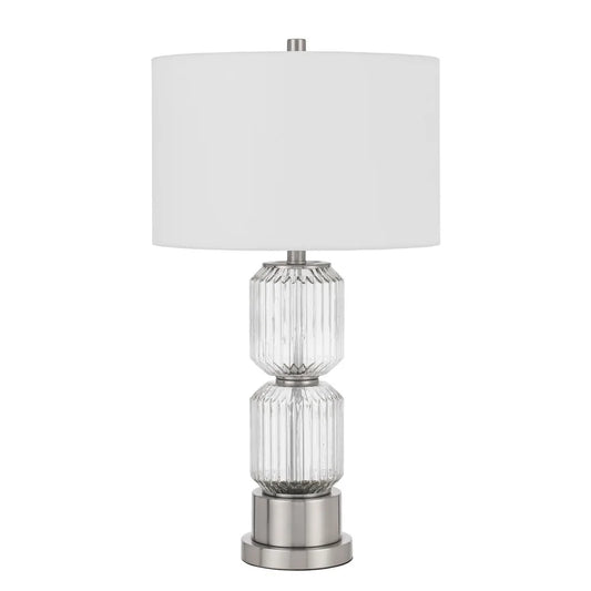 28 Inch Fluted Glass Base Table Lamp, Dimmer, Clear