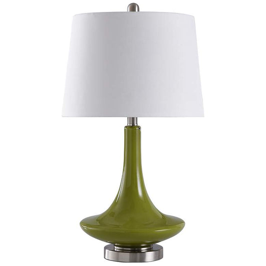 Table Lamp - Green Finish - White Hardback Fabric Shade
