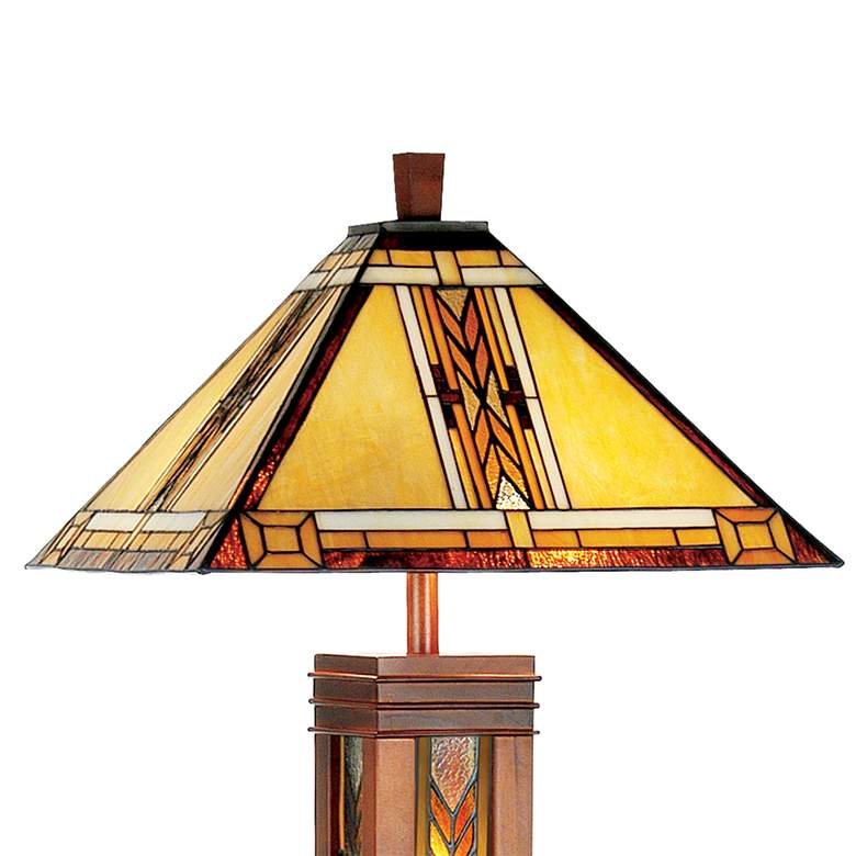 Walnut Mission Tiffany Style Floor Lamp with Night Light