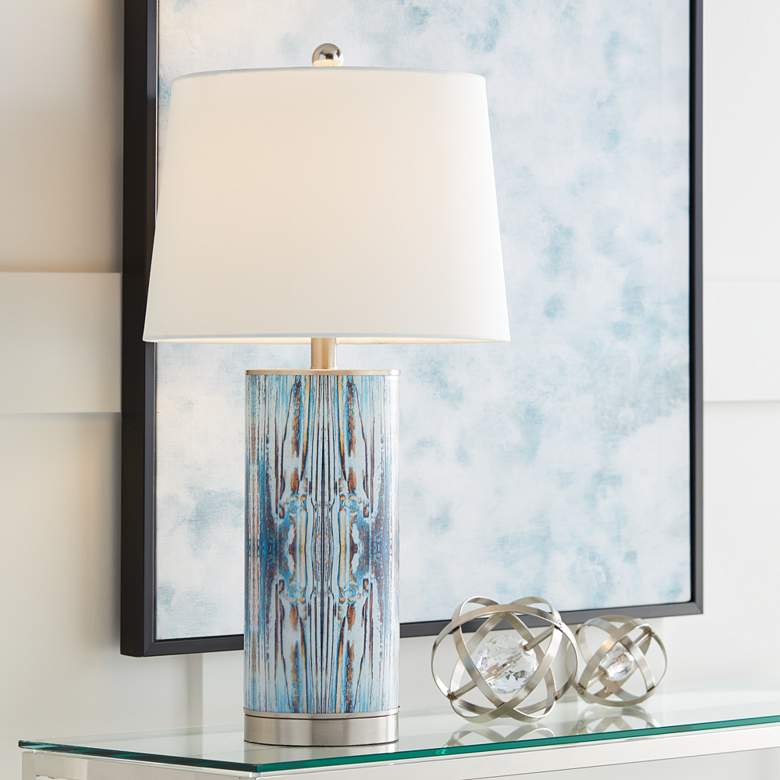 Mendes Modern Blue Glass Table Lamp with Night Light
