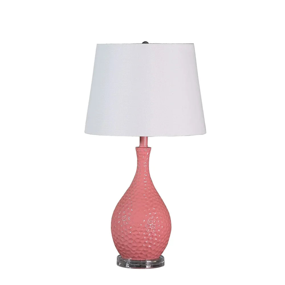 28" Pink Hammered Urn Table Lamp With White Tapered Drum Shade - 15 x 15 x 28