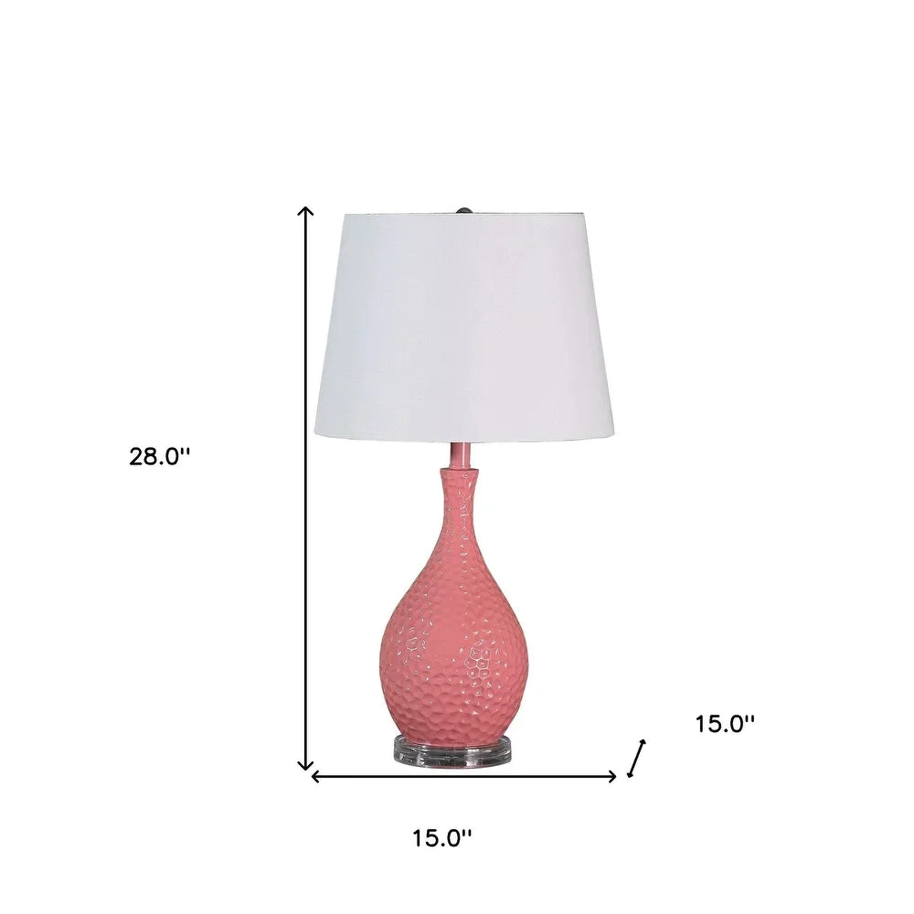 28" Pink Hammered Urn Table Lamp With White Tapered Drum Shade - 15 x 15 x 28