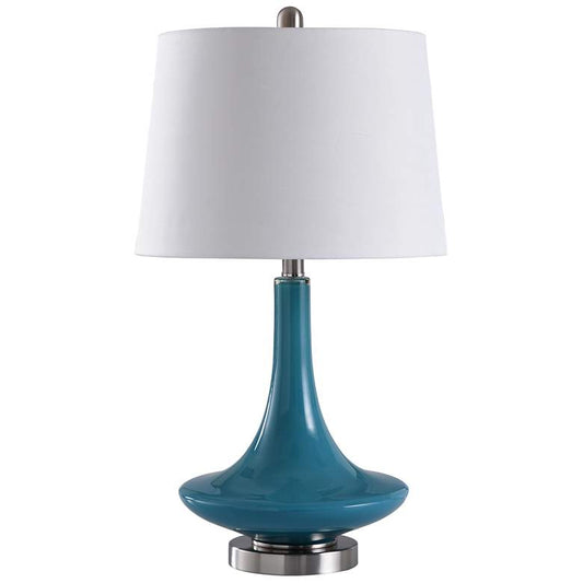 Table Lamp - Niagra Falls Blue Finish - White Hardback Fabric Shade