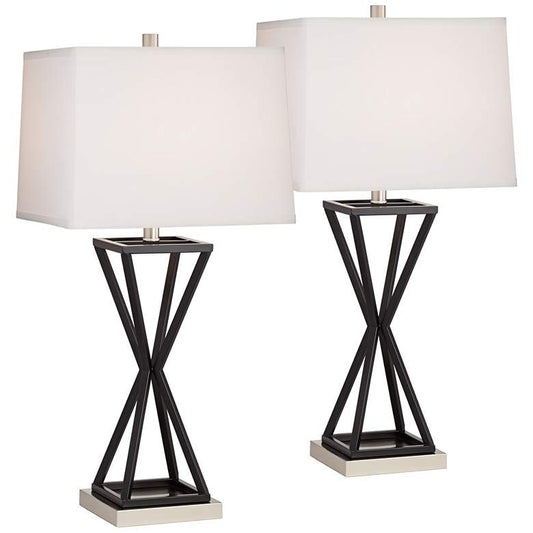 Opus Oil-Rubbed Bronze Metal Open Concave Table Lamps Set of 2
