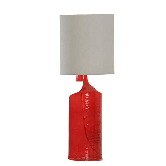 Table Lamp - Red Finish - Off-White Hardback Fabric Shade