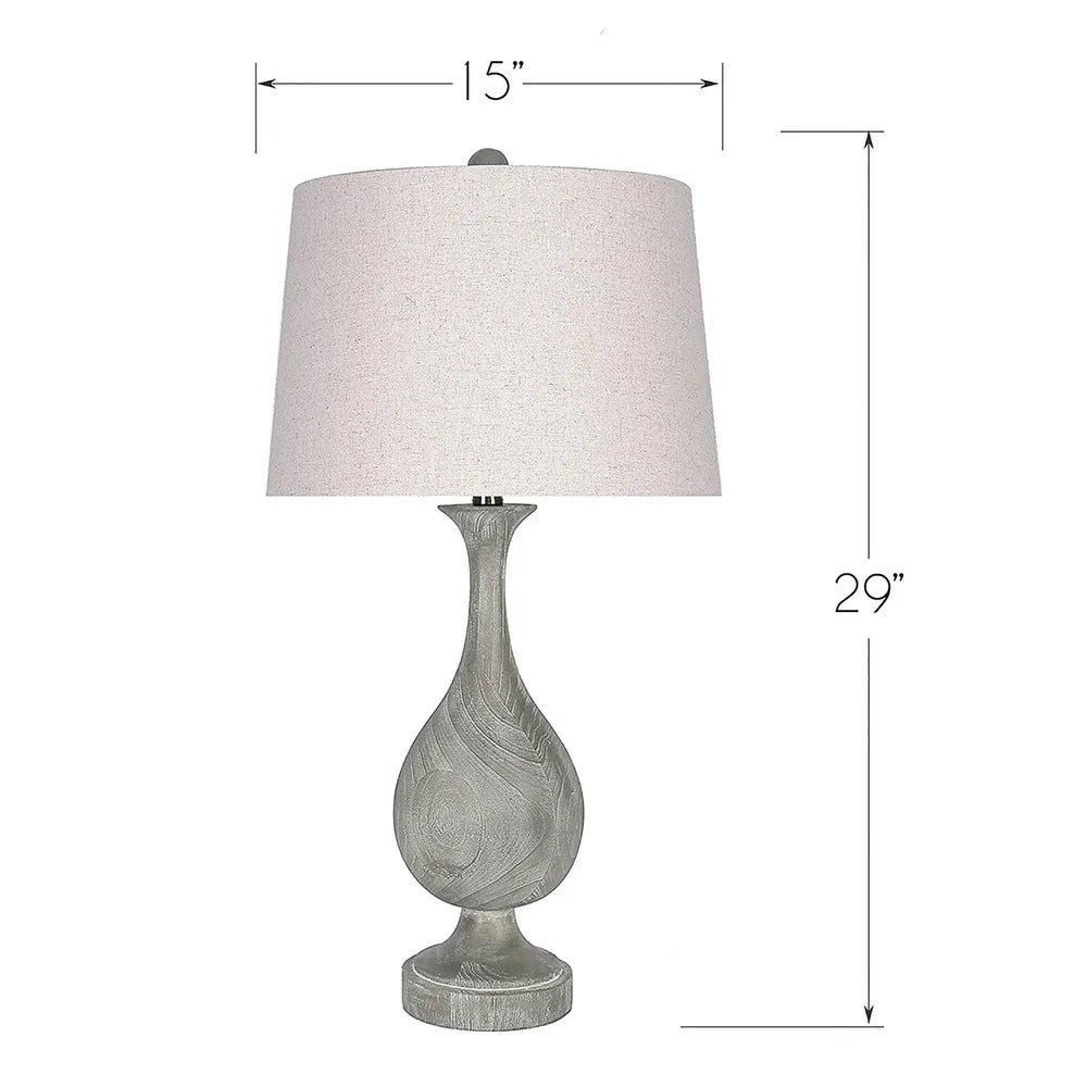 29" Dusty Wood Polyresin Table Lamp W/ Oatmeal Linen Drum Shade