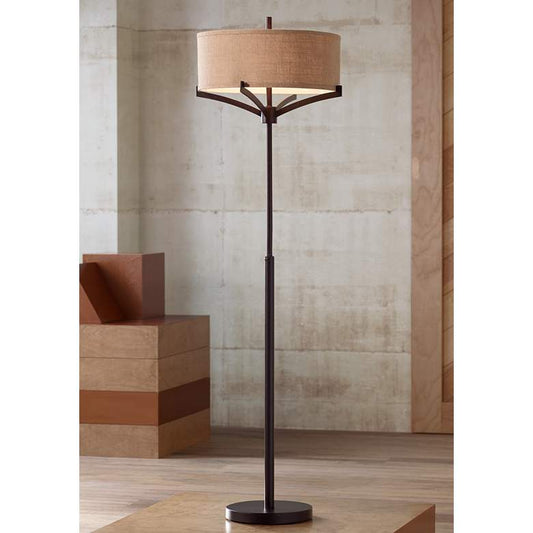 Franklin Iron Works Tremont Floor Lamp with Burlap Shade