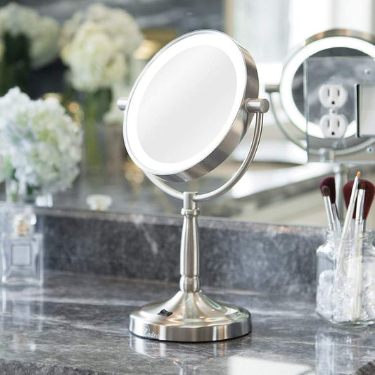 Satin Nickel Cordless 7" Wide LED Lighted Vanity Mirror