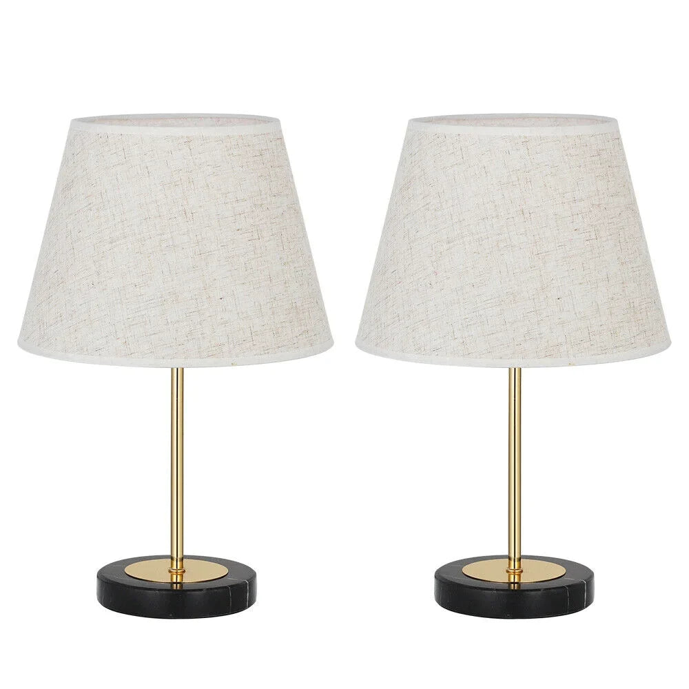 2PCS Vintage Table Lamps with Marble Base and Linen Fabric Shade, Gold
