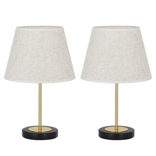 2PCS Vintage Table Lamps with Marble Base and Linen Fabric Shade, Gold