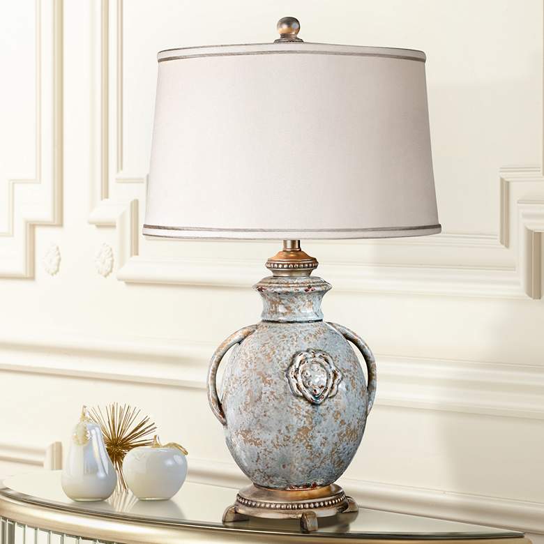 Cancello Distressed Blue Glaze Table Lamp