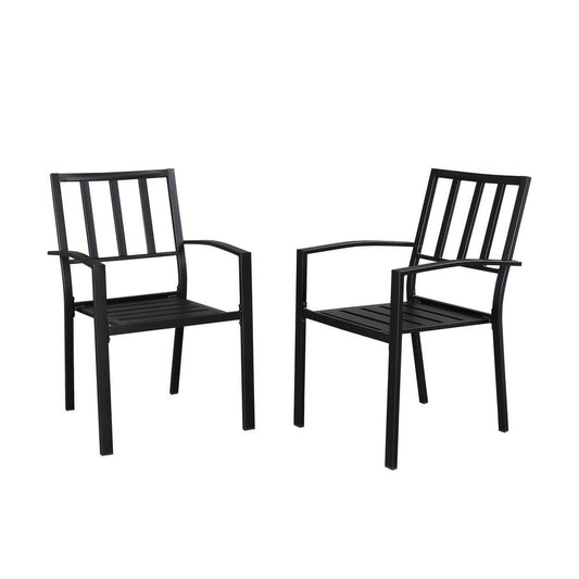 2pcs Backrest Vertical Grid Wrought Iron Dining Chair Black - (22.44 x 25 x 35.24)"