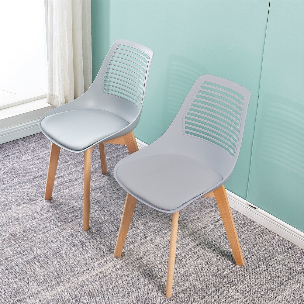 2pcs Plastic Chair for Living Room Dining Chair with Wood Leg Gray