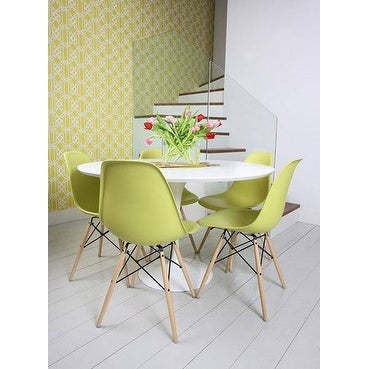 Set of 2, Green Plastic Eiffel chairs Solid Wood Legs Dining