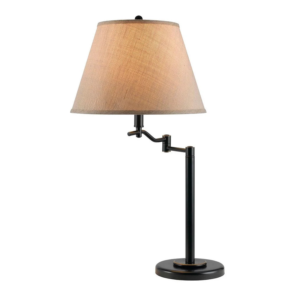 3 Way Metal Body Table Lamp with Swing Arm and Conical Fabric Shade, Black