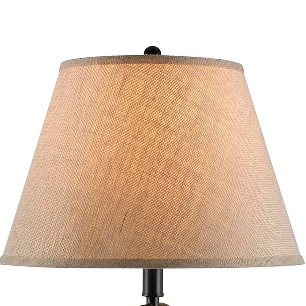 3 Way Metal Body Table Lamp with Swing Arm and Conical Fabric Shade, Black