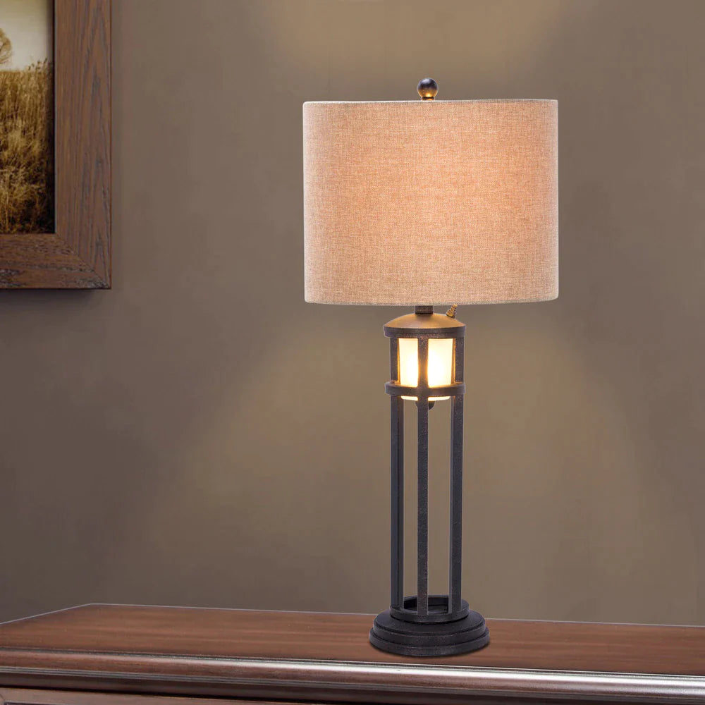 30 inch Black Metal & Frosted Glass Table Lamp with Nightlight