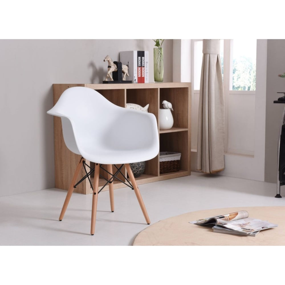 30.5" White Arm Bucket Seat Studio Dining Chair