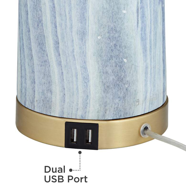 Modern Luxe Blue Faux Marble USB Table Lamp