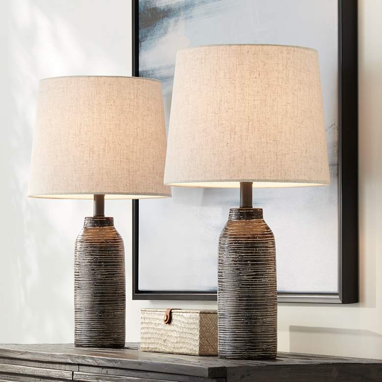 Modern Rustic Black Finish Table Lamps - Set of 2