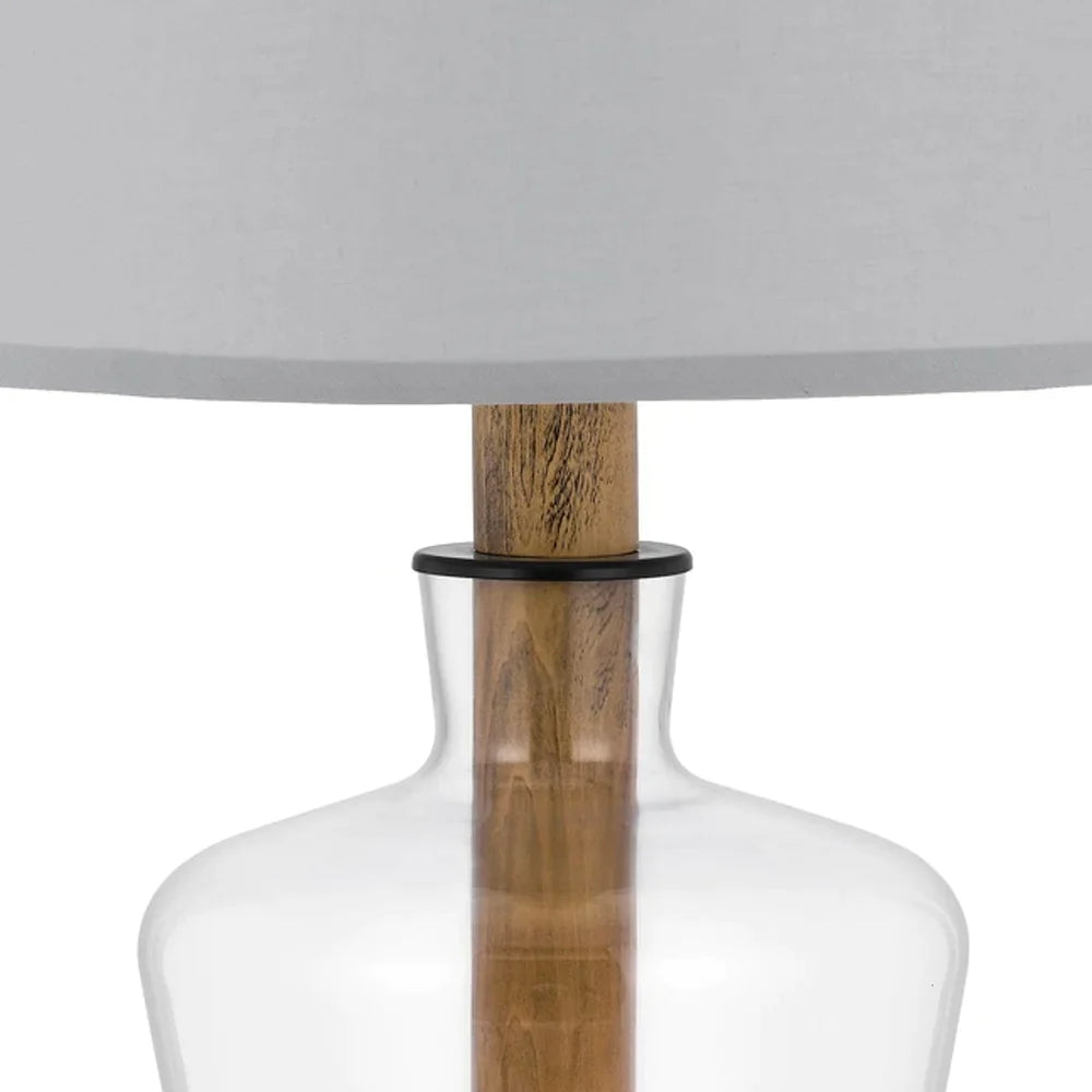 31 Inch Wood Accent Table Lamp with Dimmer, Glass Jar, Clear