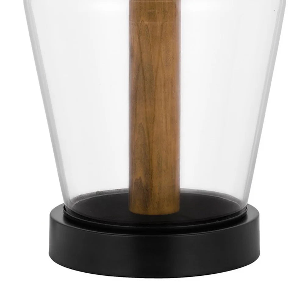 31 Inch Wood Accent Table Lamp with Dimmer, Glass Jar, Clear