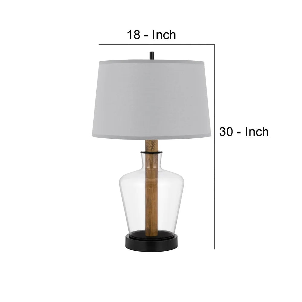 31 Inch Wood Accent Table Lamp with Dimmer, Glass Jar, Clear