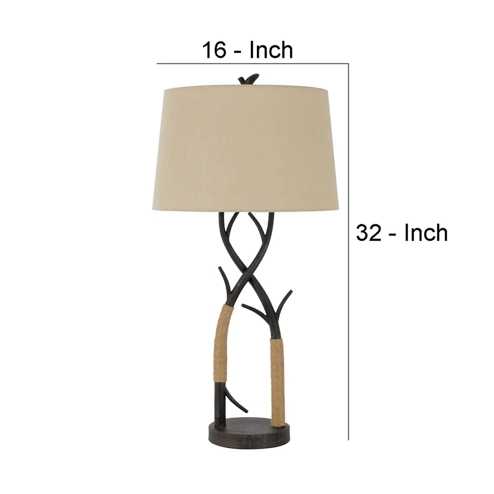 32 Inch Metal Tree Branch Base Table Lamp, Dimmer, Black