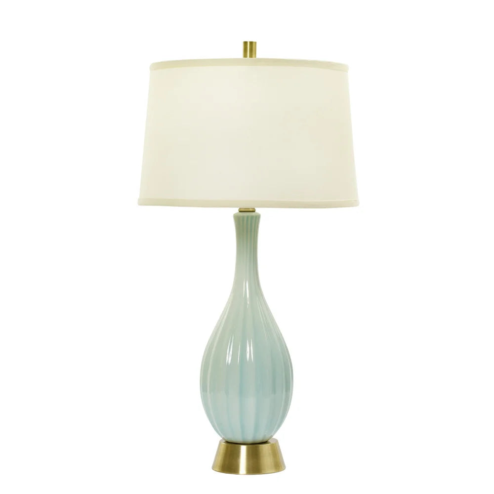 32-inch Spa Blue Crackle &, Silver Ceramic Table Lamp w/Ripple Design