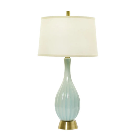 32-inch Spa Blue Crackle &, Silver Ceramic Table Lamp w/Ripple Design